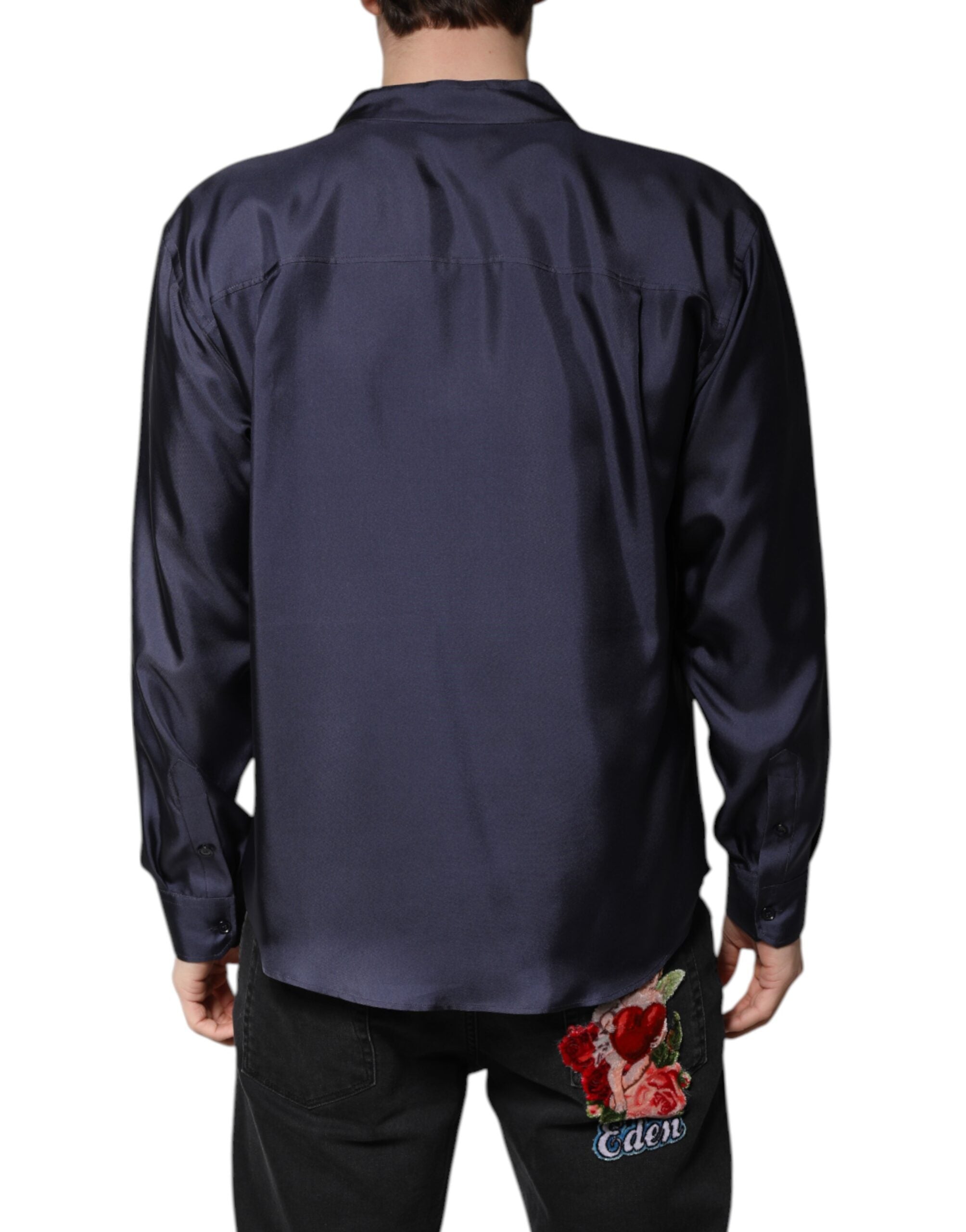 Dolce & Gabbana dark blue silk shirt in double-breasted look